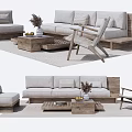 Modern Sofa Coffee Table Set With Wooden Frame Linen Cushions And Accent Chair