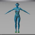 Blue Skinned Fantasy Character As Mythical Creature With Ornamental Outfit Green Shoes And Arm Decorations