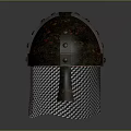Rusted Old Medieval Helmet With Chainmail Visor And Classic Antique Design 3d model