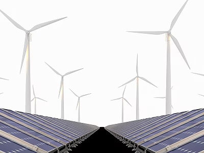 Outdoor Array of Wind Turbines and Solar Panels for Renewable Energy 3d model