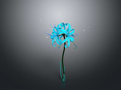 Blue Flower Featuring Slender Petals And Green Stem On Gray Background With Small Light Spots 3d model