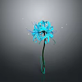 Blue Flower Featuring Slender Petals And Green Stem On Gray Background With Small Light Spots