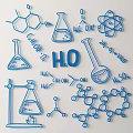 Chemical Themed Wall Decor With Blue Line Art Beakers And Molecular Structures