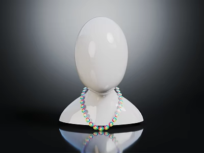 Colorful Beaded Necklace On White Mannequin Neck With Dark Background Reflection 3d model