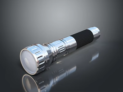 Durable Modern Flashlight With Metal Body And Black Rubber Grip 3d model