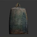 Ancient Lidded Earthenware Jar With Greenish Blue Glaze And Striped Surface Texture