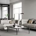 Modern Dining Living Room Interior With Dining Table Chairs Sofa And Floor To Ceiling Windows