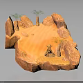 Desert Landscape With Rocky Cliffs Sand Dunes Palm Trees And Small Figure