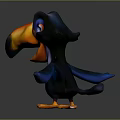 Cartoon Toucan Character With Vibrant Orange Beak Blue Eyes Playful Expression And Black Body