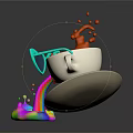 Cartoon Scene Featuring White Cup Wearing Heart Shaped Glasses Red Liquid Splashing Rainbow Colored Pool