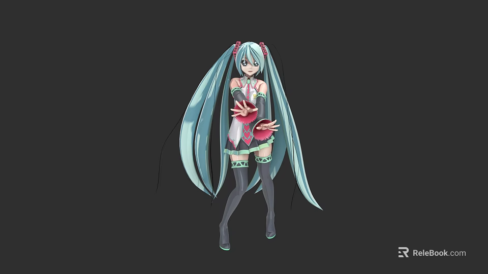 Anime Game Movie Character With Long Blue Twin Ponytails And Pink White Outfit 3d model 