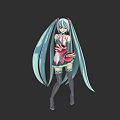 Anime Game Movie Character With Long Blue Twin Ponytails And Pink White Outfit
