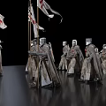 Medieval Knights With Cross Symbols In Tattered Robes Holding Flags Standing In Formation