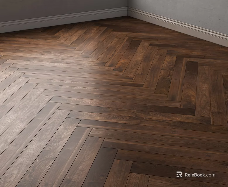 Natural Wooden Flooring With Herringbone Pattern And Warm Brown Wood Grain 3d model 