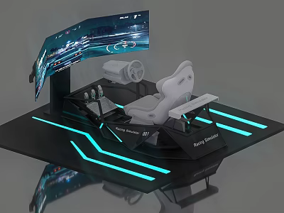 Modern Spring Simulation Racing Setup With Curved Screen Ergonomic Seat And Controls 3d model