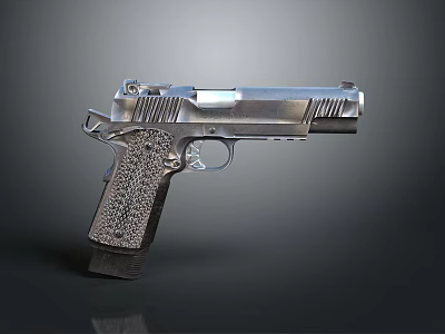 Silver Semi Automatic Pistol With Metallic Body And Textured Grip Design 3d model