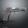 Silver Semi Automatic Pistol With Metallic Body And Textured Grip Design 3d model