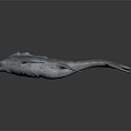 Detailed Prehistoric Marine Reptile Sculpture With Gray Textured Skin Long Tail And Broad Head