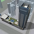 Modern High Rise Office Building With Glass Facade And Ground Floor Commercial Entrance