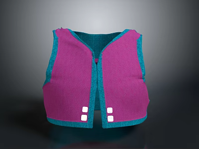 Purple And Teal Sleeveless Vest With White Buttons For Daily Wear 3d model