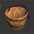 Wooden Bucket With Black Rope Handle And Natural Wood Grain Details