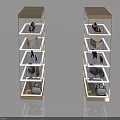 Modern Hinged Doors Display On Multi Level Metal Frame Shelves