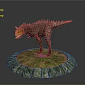 Red Orange Spiked Dinosaur Model On Circular Stone Base With Green Grass 3d model