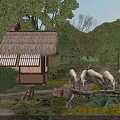 Peaceful Idyllic Rural Landscape With Traditional Thatched Cottage Grazing White Sheep And Lush Green Hills