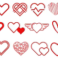 Collection of Red Heart Design Icons with Various Patterns and Styles