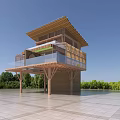Traditional Wooden House With Elevated Structure Sloped Roof And Glass Terrace In Green Landscape