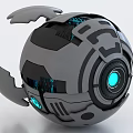 Sci Fi Mechanical Sphere Game Movie Character With Blue Glowing Core And Armored Design