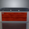Modern Bathtub Design With Wooden Panel Silver Frame And Black Top
