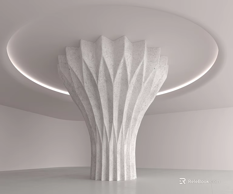 Modern White Concrete Column With Petal Like Texture And Circular LED Ceiling 3d model 