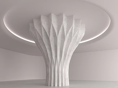 Modern White Concrete Column With Petal Like Texture And Circular LED Ceiling 3d model