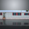 White Mobile Home Exterior Design With Red Shutters Silver Roof And Steps