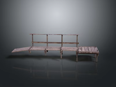 Light Brown Wooden Architectural Structure With Slatted Platform Simple Design And Reflective Surface 3d model