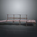 Light Brown Wooden Architectural Structure With Slatted Platform Simple Design And Reflective Surface