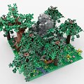 Building Blocks Constructed Forest Scene With Green Trees Gray Rocks Colorful Flowers Vines And Grass
