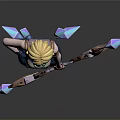 Woman With Blonde Hair In Blue Outfit Holding Bow With Crystal Arrows And Crystal Decorations