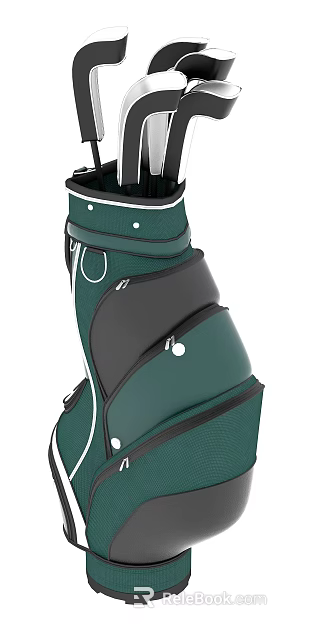 Green Golf Bag With Multiple Pockets Black Accents And White Stitching Design 3d model 