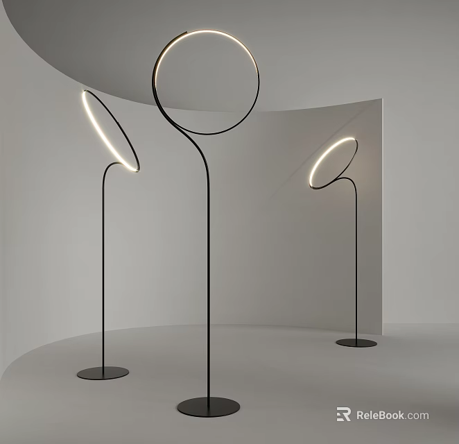 Sleek Modern Floor Lamp Featuring Circular Light Ring And Black Metal Stand In Minimalist Interior 3d model 