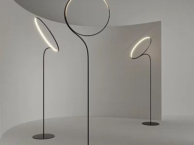Sleek Modern Floor Lamp Featuring Circular Light Ring And Black Metal Stand In Minimalist Interior 3d model