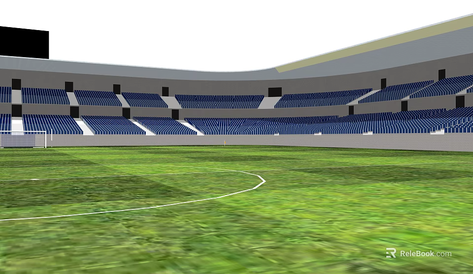 Modern Stadium with Green Grass Field Blue Seats and White Lines 3d model 