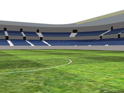 Modern Stadium with Green Grass Field Blue Seats and White Lines 3d model