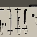 Black Wall Mounted Shower Systems With Various Handheld And Rain Styles For Bathroom 3d model