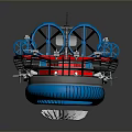 Red And Blue Hovercraft With Multiple Blue Fans Top Panels And Air Cushion Base