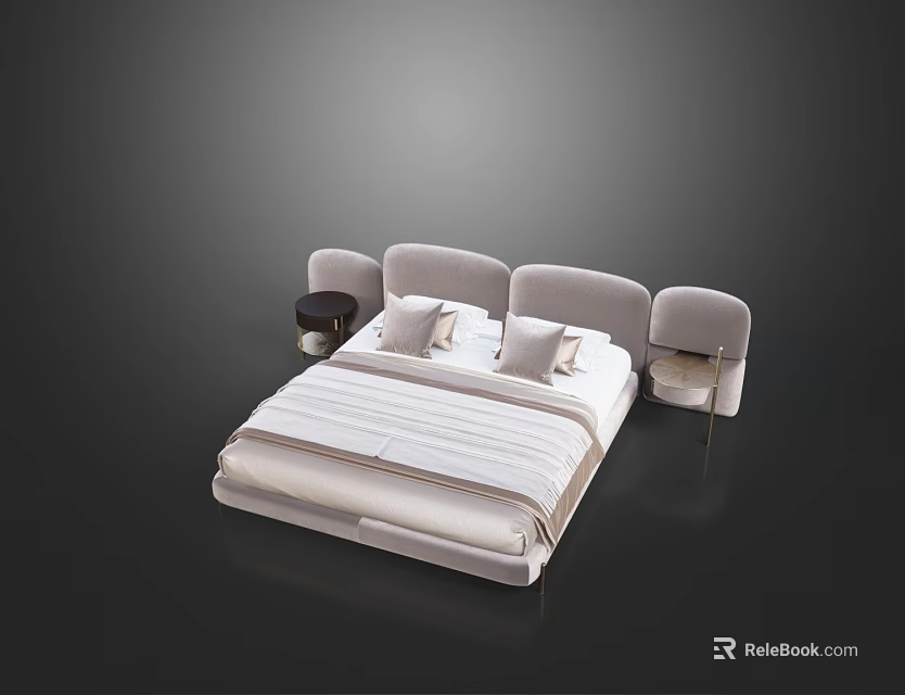 Modern Double Bed With Upholstered Headboard Nightstand And Side Chair Bedding Setup 3d model 