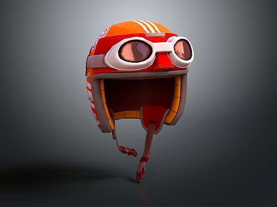 Orange And Red Striped Helmet With Round Goggles In Cartoon 3D Model Style Unique Design 3d model