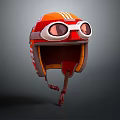 Orange And Red Striped Helmet With Round Goggles In Cartoon 3D Model Style Unique Design
