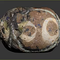 Colorful Spherical Sculpture with Intricate Textures Multicolored Surface Central Hole and Artistic Carving Details